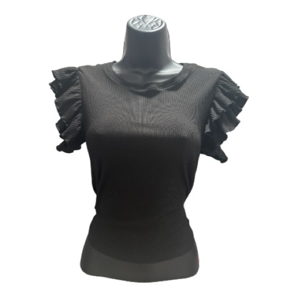 ✨ Thinner Black Textured Top with Ruffles ✨